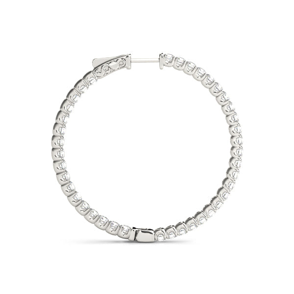 14K White Gold 1.5 Inch 4 Prong Round Hoop With 1.86 TCW Diamond (Lab Grown VS-SI1, E/F/G)