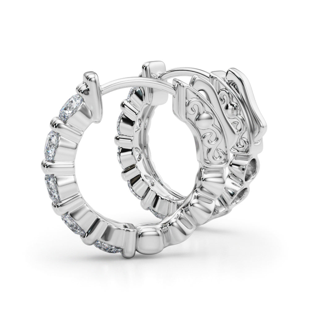 14K White Gold Single Row Vault Lock Hoops With 0.80 TCW Diamond (Lab Grown VS-SI1, E/F/G)