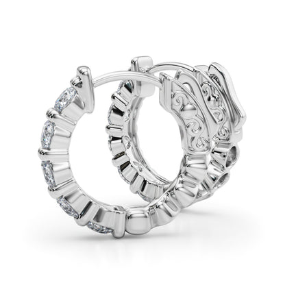 14K White Gold Single Row Vault Lock Hoops With 0.80 TCW Diamond (Lab Grown VS-SI1, E/F/G)
