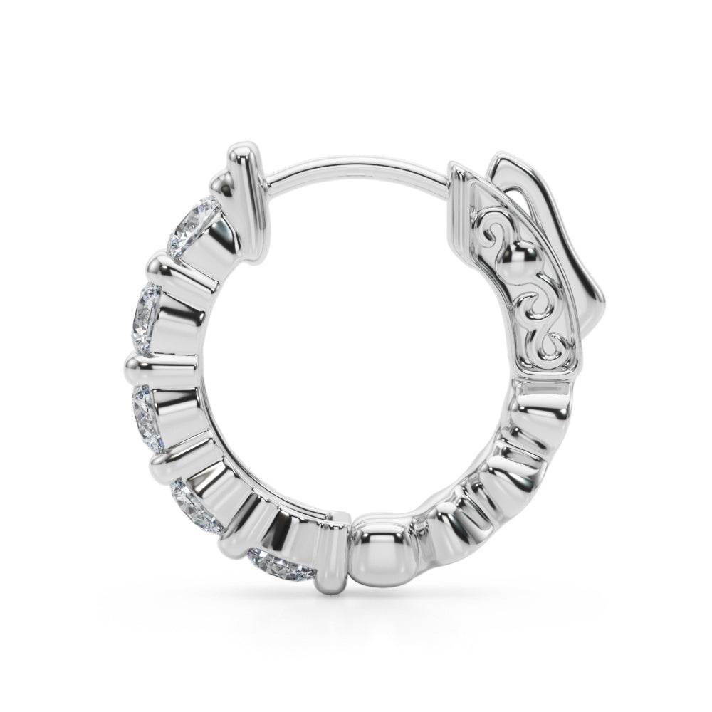 14K White Gold Single Row Vault Lock Hoops With 0.80 TCW Diamond (Lab Grown VS-SI1, E/F/G)