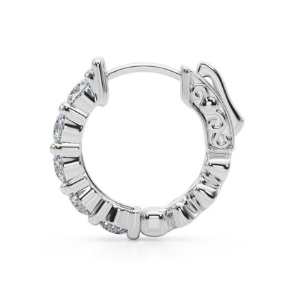 14K White Gold Single Row Vault Lock Hoops With 0.80 TCW Diamond (Lab Grown VS-SI1, E/F/G)