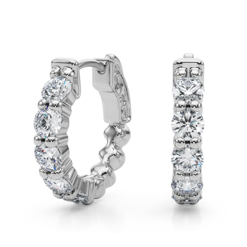 14K White Gold Single Row Vault Lock Hoops With 0.80 TCW Diamond (Lab Grown VS-SI1, E/F/G)