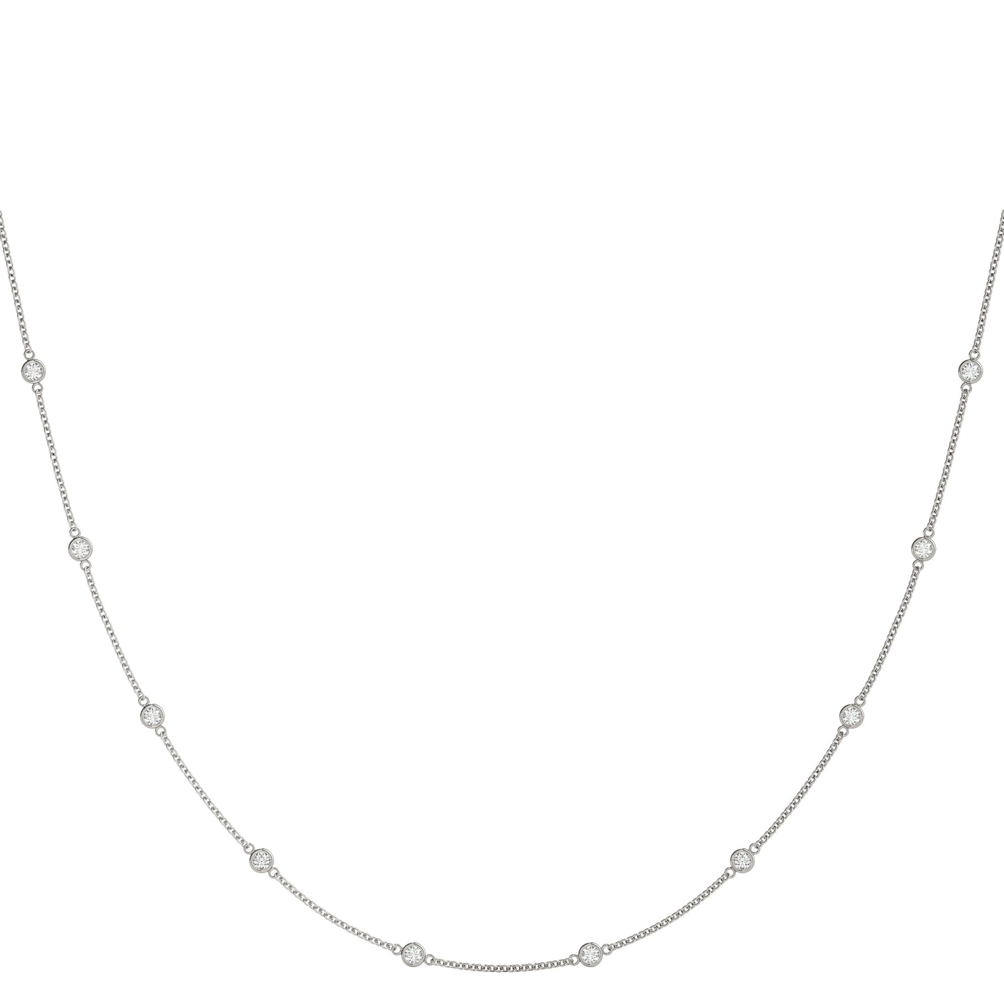 14K White Gold .040 (1.4mm) Dia Station Necklace With 1.50 TCW Diamond (Lab Grown VS-SI1, E/F/G)