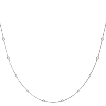 14K White Gold .040 (1.4mm) Dia Station Necklace With 1.50 TCW Diamond (Lab Grown VS-SI1, E/F/G)