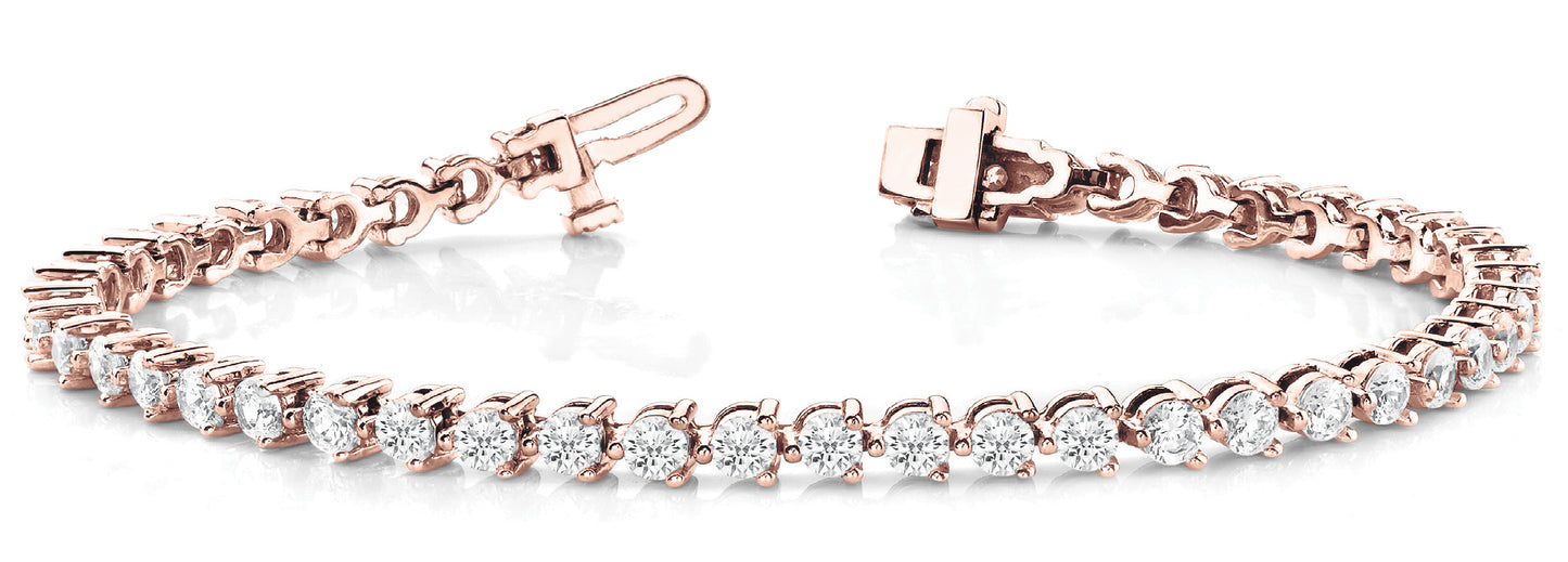 14K Rose Gold Bracelet In Line  Prong Set With 3.24 TCW Diamond (Lab Grown VS-SI1, E/F/G)