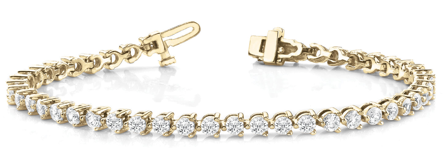 14K Yellow Gold Bracelet In Line  Prong Set With 9.25 TCW Diamond (Lab Grown VS-SI1, E/F/G)