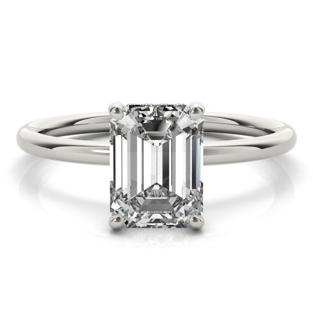 14K White Gold Engagement Ring Emerald Cut Center With 0.10 TCW Diamond (Lab Grown VS-SI1, E/F/G)