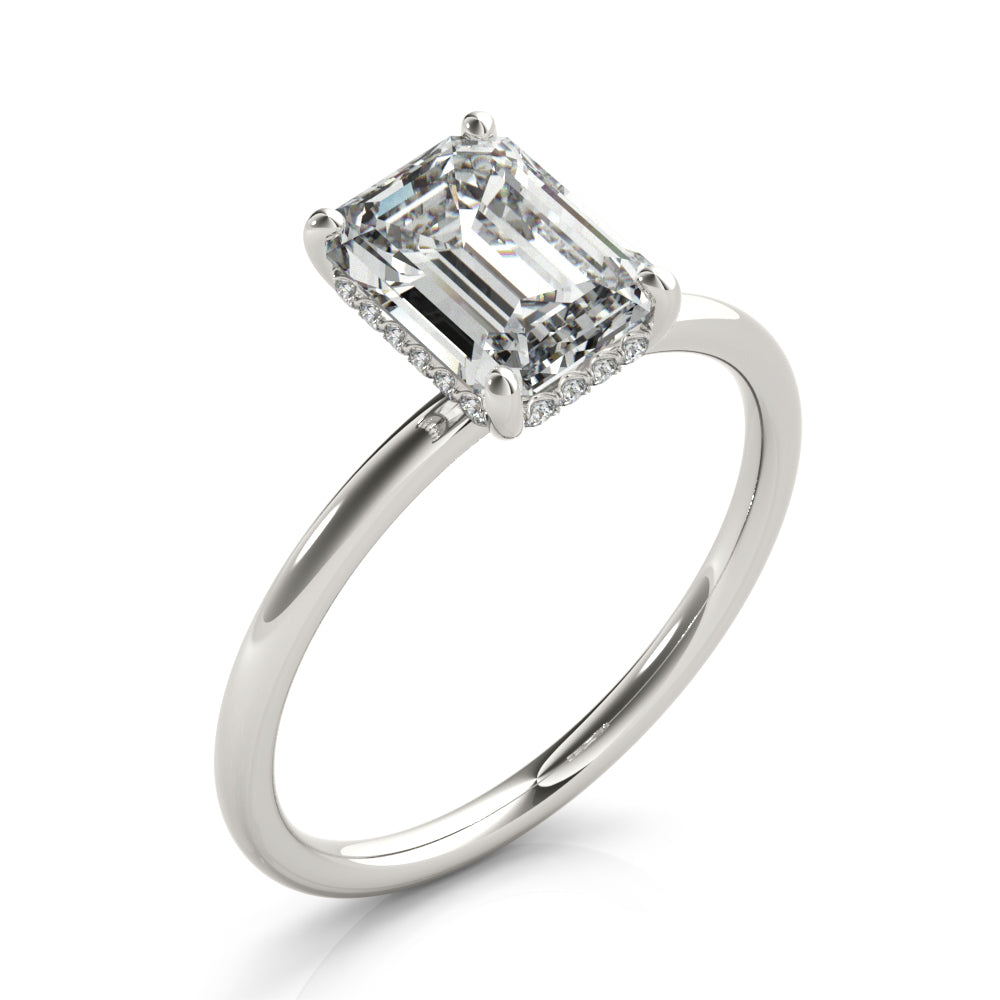 14K White Gold Engagement Ring Emerald Cut Center With 0.10 TCW Diamond (Lab Grown VS-SI1, E/F/G)