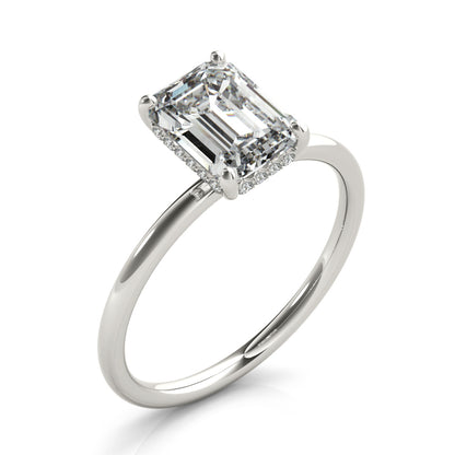 14K White Gold Engagement Ring Emerald Cut Center With 0.10 TCW Diamond (Lab Grown VS-SI1, E/F/G)