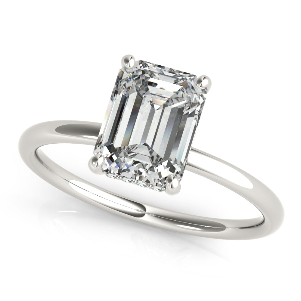 14K White Gold Engagement Ring Emerald Cut Center With 0.10 TCW Diamond (Lab Grown VS-SI1, E/F/G)