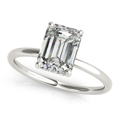 14K White Gold Engagement Ring Emerald Cut Center With 0.10 TCW Diamond (Lab Grown VS-SI1, E/F/G)