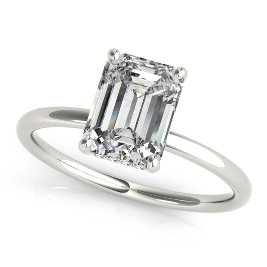 14K White Gold Engagement Ring Emerald Cut Center With 0.10 TCW Diamond (Lab Grown VS-SI1, E/F/G)