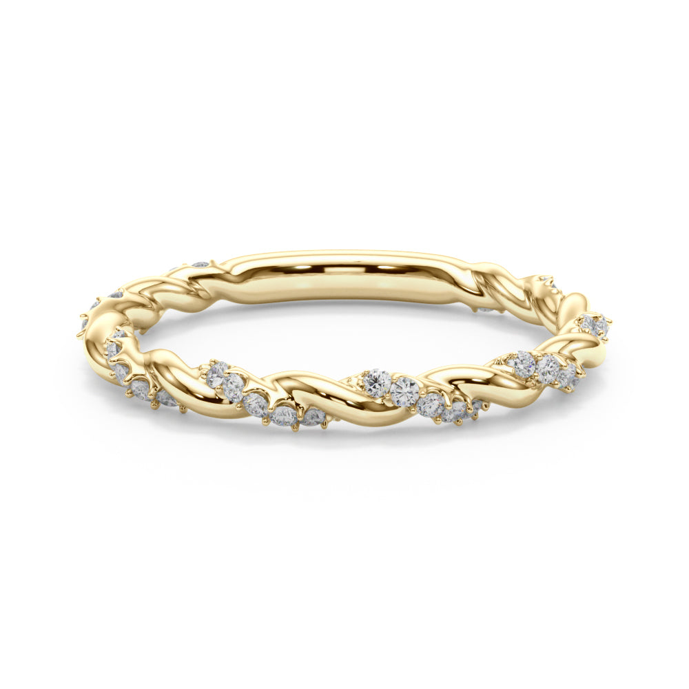 14K Yellow Gold Twisted Wedding Band With 0.20 TCW Diamond (Lab Grown VS-SI1, E/F/G)