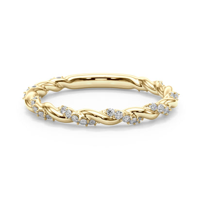 14K Yellow Gold Twisted Wedding Band With 0.20 TCW Diamond (Lab Grown VS-SI1, E/F/G)