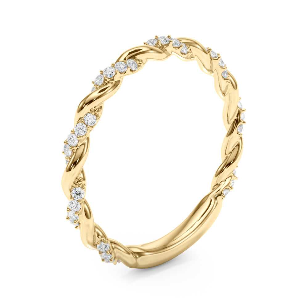 14K Yellow Gold Twisted Wedding Band With 0.20 TCW Diamond (Lab Grown VS-SI1, E/F/G)