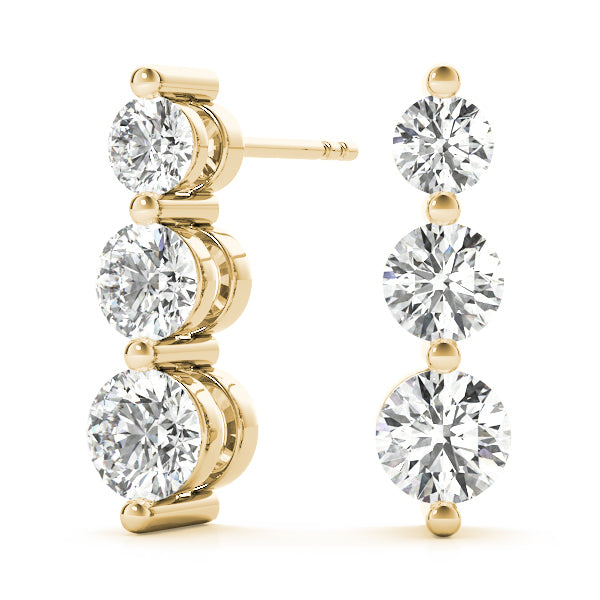 14K Yellow Gold Earrings 3 Stone With 0.50 TCW Diamond (Lab Grown VS-SI1, E/F/G)