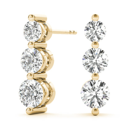 14K Yellow Gold Earrings 3 Stone With 0.50 TCW Diamond (Lab Grown VS-SI1, E/F/G)
