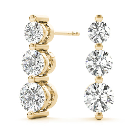 14K Yellow Gold Earrings 3 Stone With 0.50 TCW Diamond (Lab Grown VS-SI1, E/F/G)