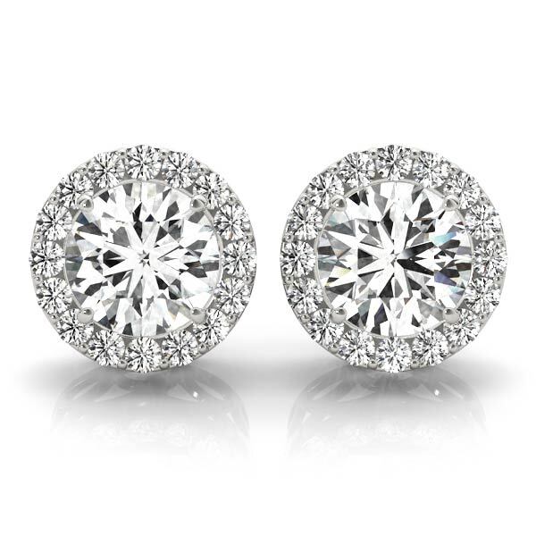 14K White Gold Earrings Halo With 1.40 TCW Diamond (Lab Grown VS-SI1, E/F/G)