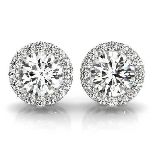 14K White Gold Earrings Halo With 1.40 TCW Diamond (Lab Grown VS-SI1, E/F/G)