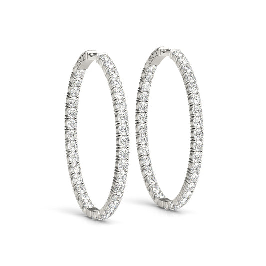 14K White Gold 1.25 Inch 4 Prong Round Hoop With 2.70 TCW Diamond (Lab Grown VS-SI1, E/F/G)