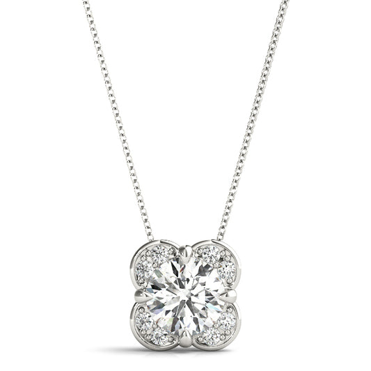 14K White Gold Pendants Halo With 0.57 TCW Diamond (Lab Grown VS-SI1, E/F/G)