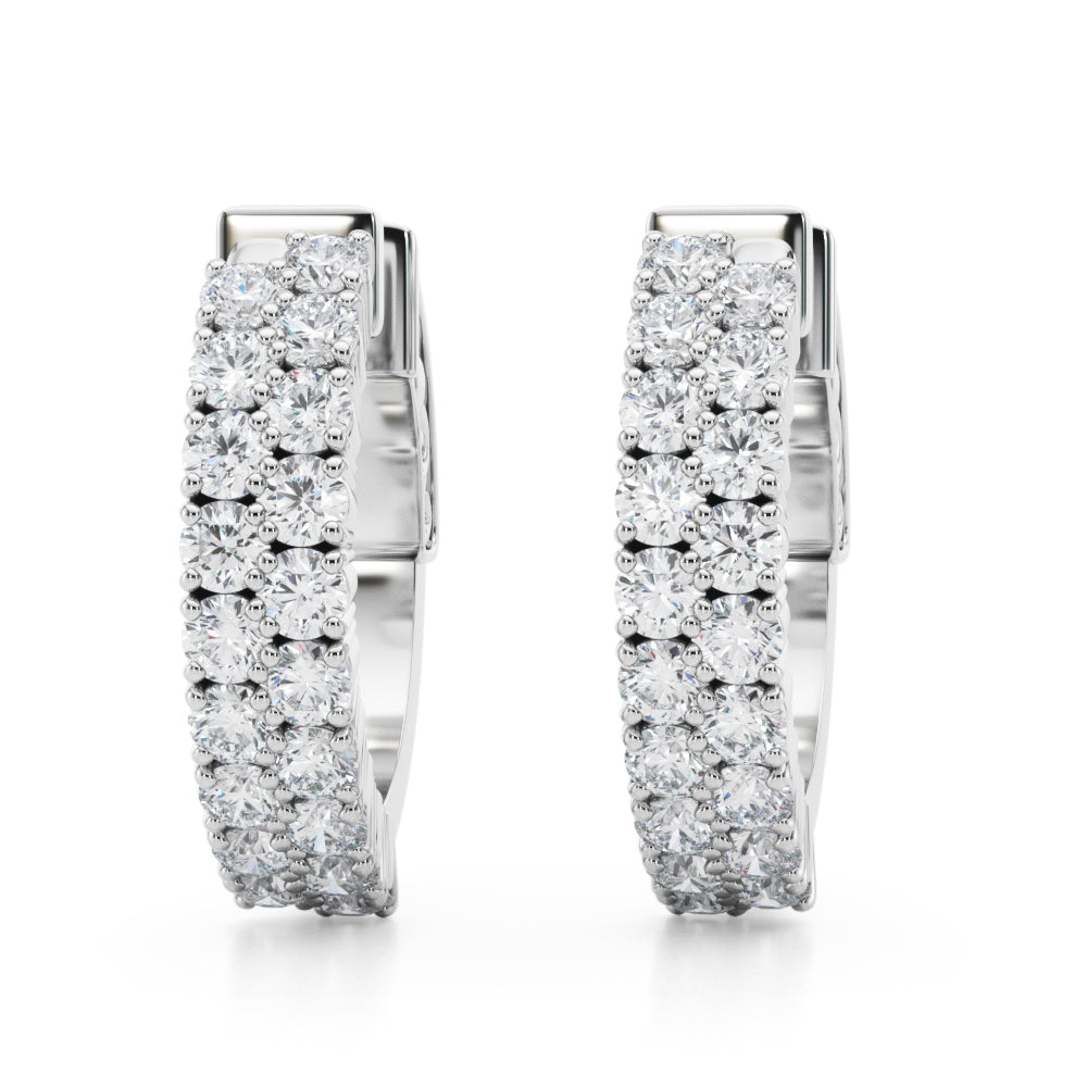 14K White Gold Double Row Vault Lock Hoops With 0.57 TCW Diamond (Lab Grown VS-SI1, E/F/G)