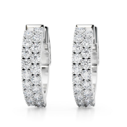 14K White Gold Double Row Vault Lock Hoops With 0.57 TCW Diamond (Lab Grown VS-SI1, E/F/G)