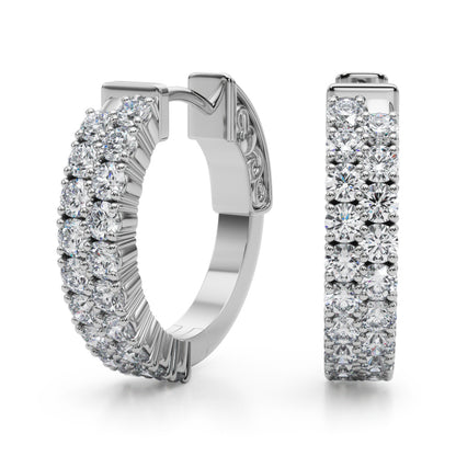 14K White Gold Double Row Vault Lock Hoops With 0.57 TCW Diamond (Lab Grown VS-SI1, E/F/G)