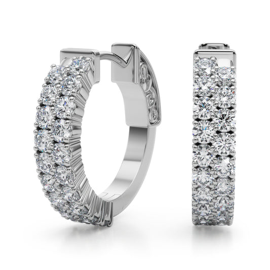 14K White Gold Double Row Vault Lock Hoops With 0.57 TCW Diamond (Lab Grown VS-SI1, E/F/G)