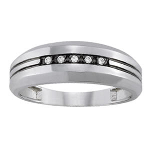 14K White Gold Gents Ring Channel Bands With 0.05 TCW Diamond (I1, H-I)