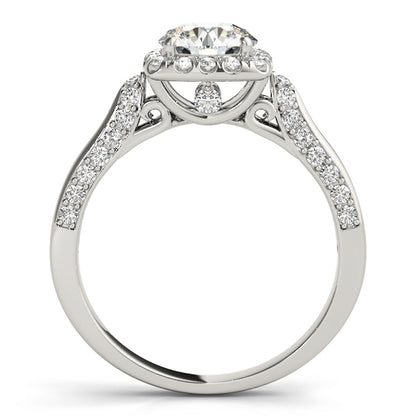 14K White Gold Engagement Rings Halo Round With 0.42 TCW Diamond (SI1-SI2, G-H)