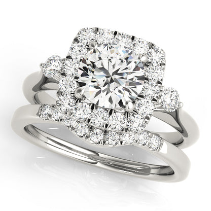 14K White Gold Engagement Rings Halo Round With 0.48 TCW Diamond (SI1, G)