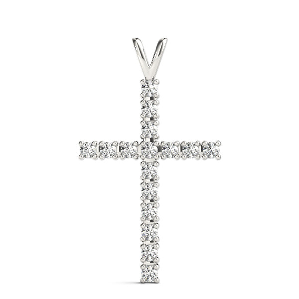 14K White Gold Pendants Religious Crosses With 0.48 TCW Diamond (SI2, H-I)