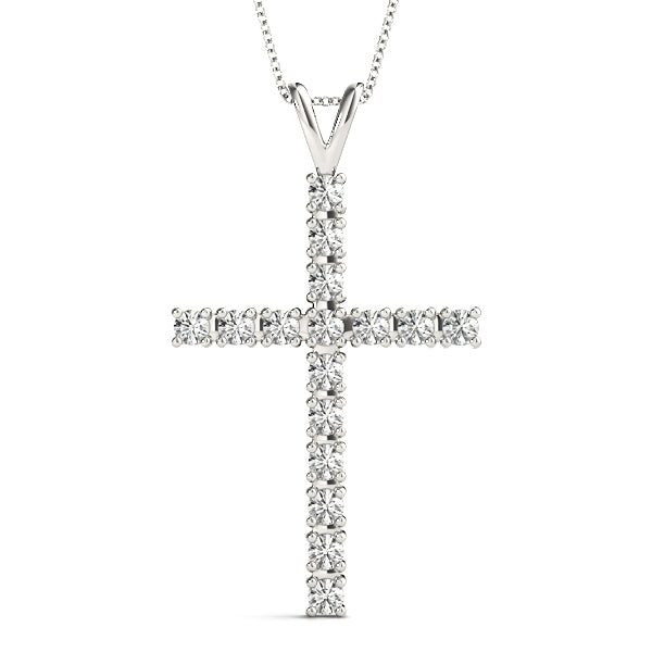 14K White Gold Pendants Religious Crosses With 0.48 TCW Diamond (SI2, H-I)