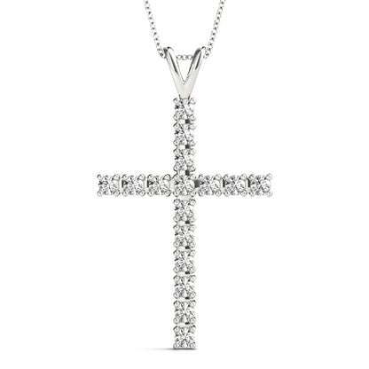14K White Gold Pendants Religious Crosses With 0.48 TCW Diamond (SI2, H-I)