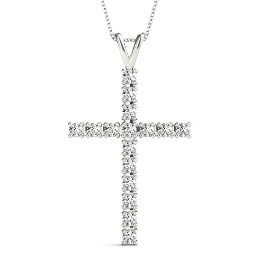 14K White Gold Pendants Religious Crosses With 0.48 TCW Diamond (SI2, H-I)