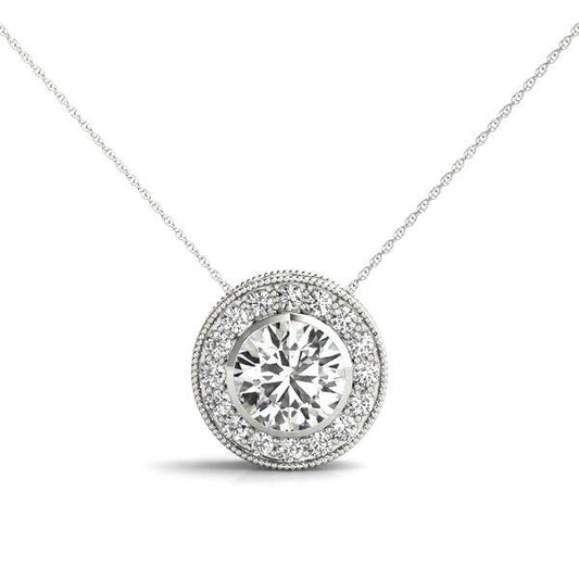 14K White Gold Pendants Halo With 0.61 TCW Diamond (SI2, H-I)