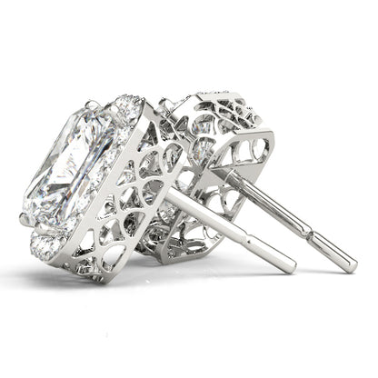 14K White Gold Earrings Halo With 0.13 TCW Diamond (SI2, H-I)