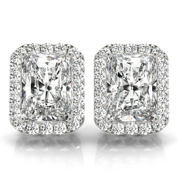 14K White Gold Earrings Halo With 0.13 TCW Diamond (SI2, H-I)