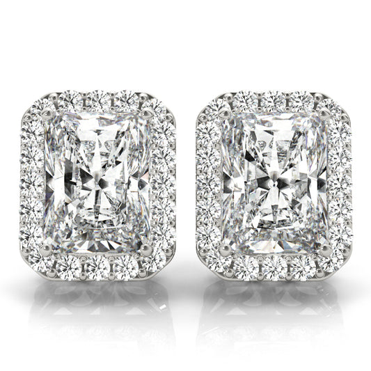 14K White Gold Earrings Halo With 0.13 TCW Diamond (SI2, H-I)