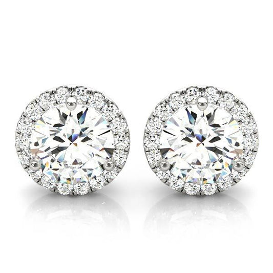 14K White Gold Earrings Halo With 0.88 TCW Diamond (I2, H-I)
