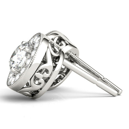 14K White Gold Earrings Halo With 0.64 TCW Diamond (SI1-SI2, G-H)