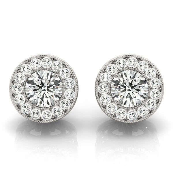 14K White Gold Earrings Halo With 0.64 TCW Diamond (SI1-SI2, G-H)