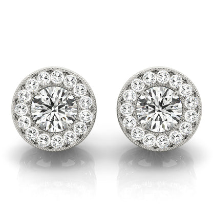 14K White Gold Earrings Halo With 0.64 TCW Diamond (SI1-SI2, G-H)