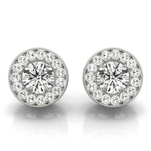 14K White Gold Earrings Halo With 0.64 TCW Diamond (SI1-SI2, G-H)