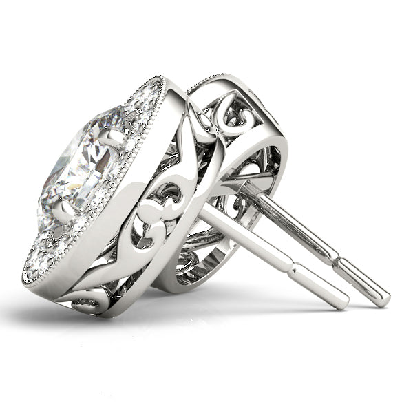 14K White Gold Earrings Halo With 0.39 TCW Diamond (SI1-SI2, G-H)