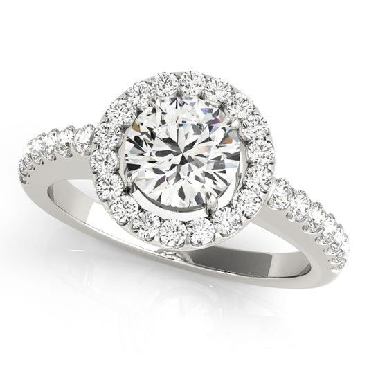 14K White Gold Engagement Rings Halo Round With 1.04 TCW Diamond (I2, H-I)