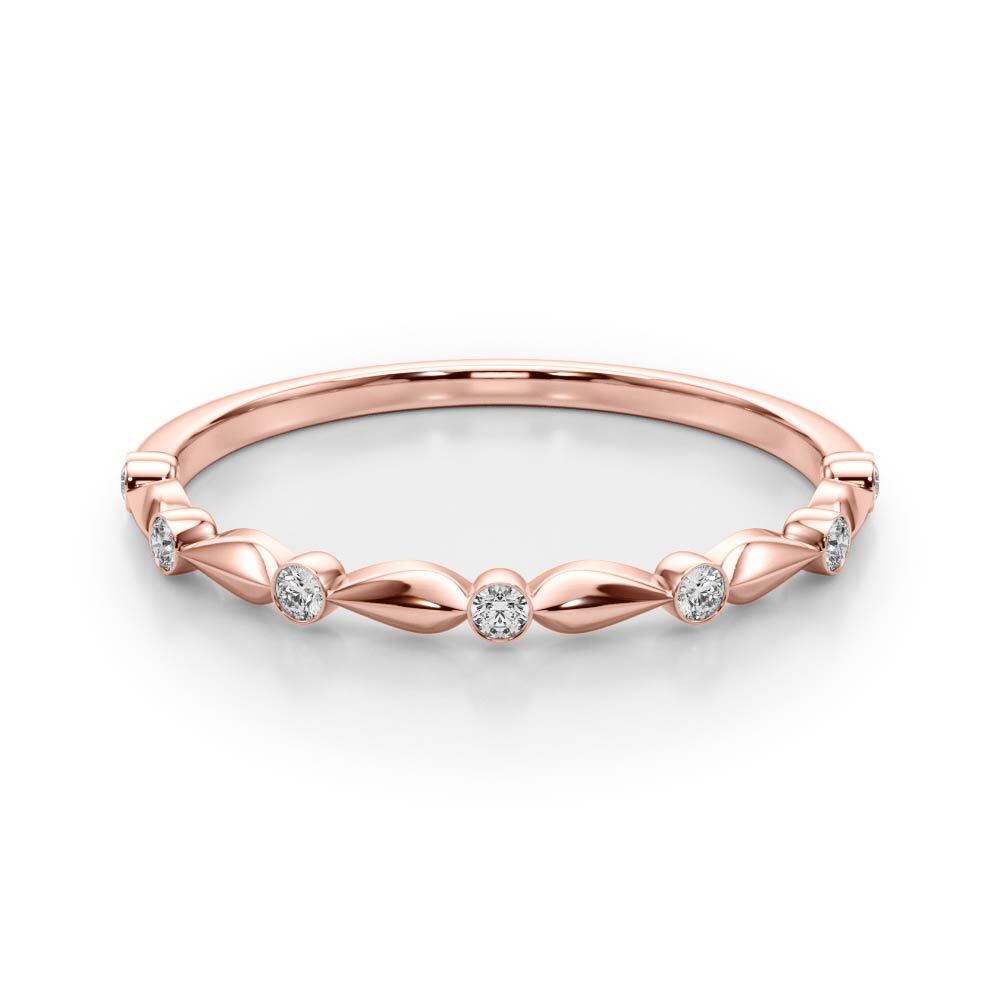 14K Rose Gold Wedding Bands Bezel Set With 0.07 TCW Diamond (SI2, H-I)