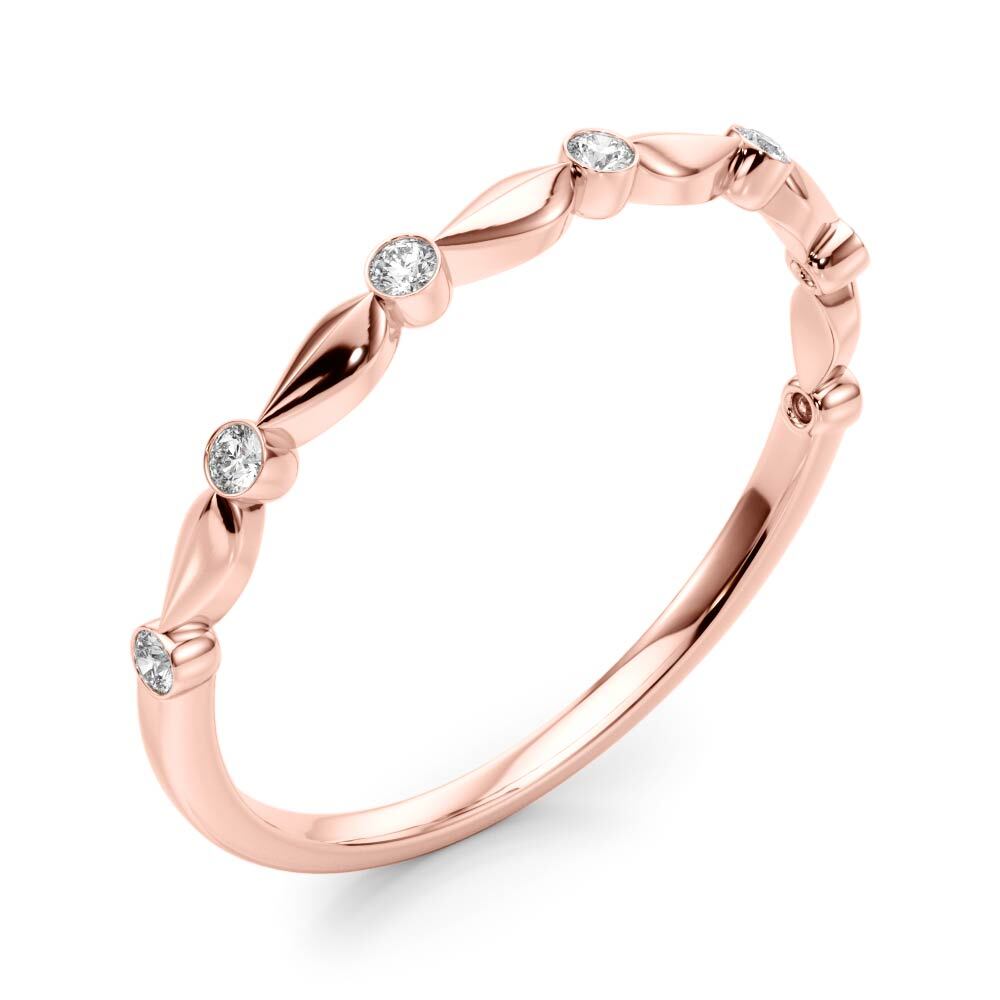 14K Rose Gold Wedding Bands Bezel Set With 0.07 TCW Diamond (SI2, H-I)